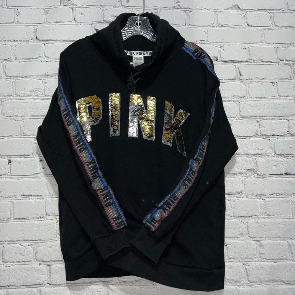 ✅SOLD✅ PINK Victoria’s Secret Bling Reverse Flip Bling Sequin Logo Sweatshirt